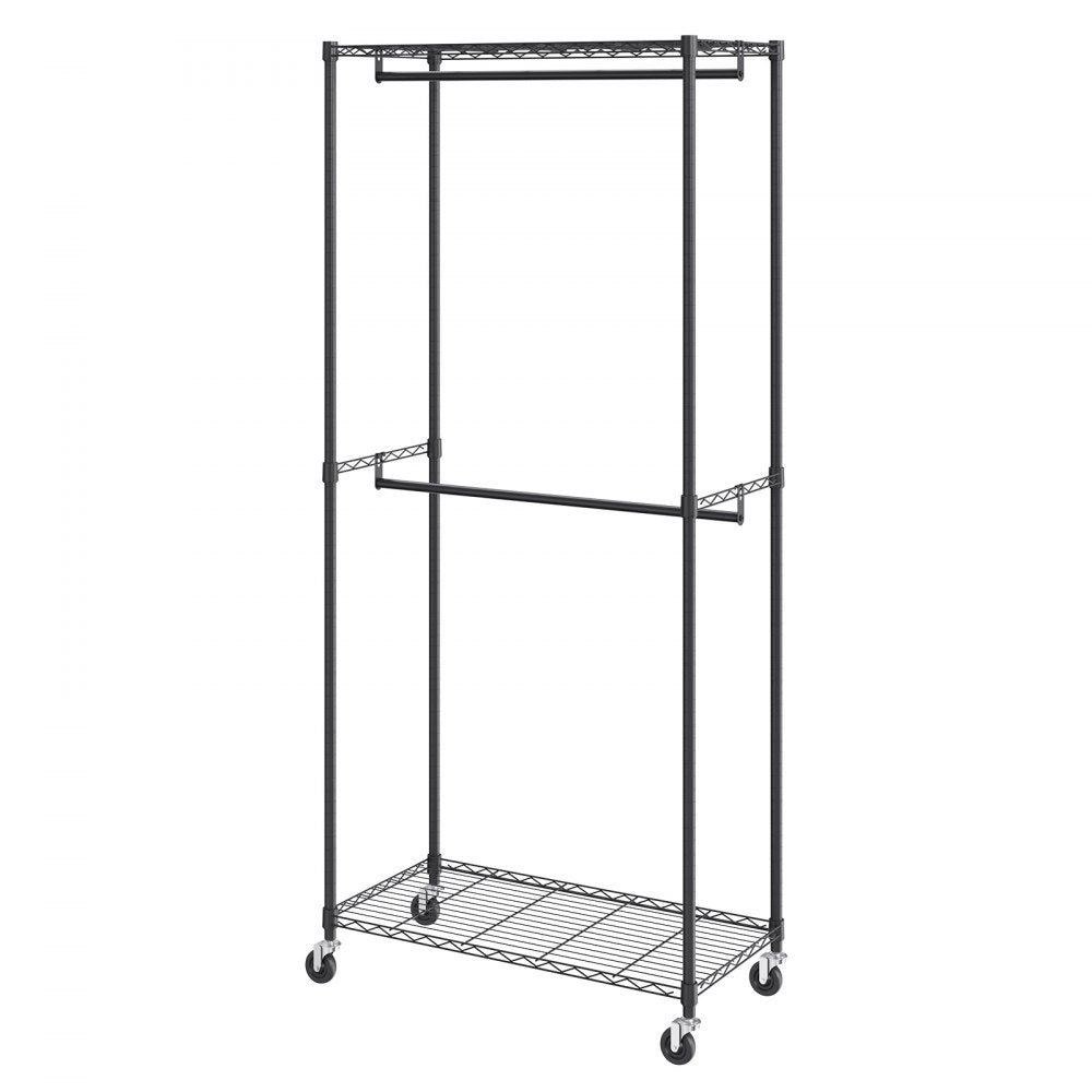 YC0001 - Heavy Duty 300 lbs Clothes Rack with Double Rods & Storage Tiers