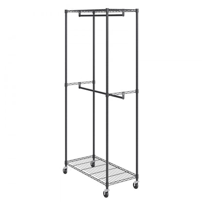 YC0001 - Heavy Duty 300 lbs Clothes Rack with Double Rods & Storage Tiers