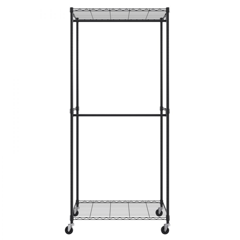 YC0001 - Heavy Duty 300 lbs Clothes Rack with Double Rods & Storage Tiers