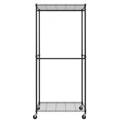 YC0001 - Heavy Duty 300 lbs Clothes Rack with Double Rods & Storage Tiers