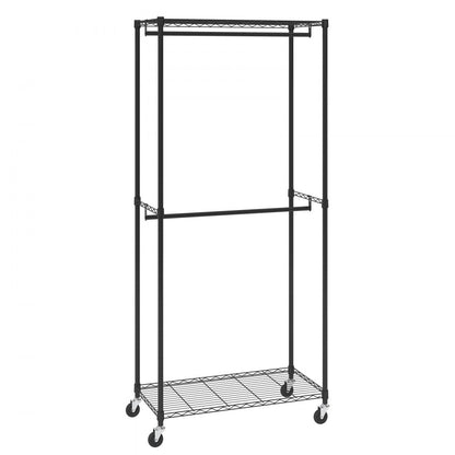 YC0001 - Heavy Duty 300 lbs Clothes Rack with Double Rods & Storage Tiers