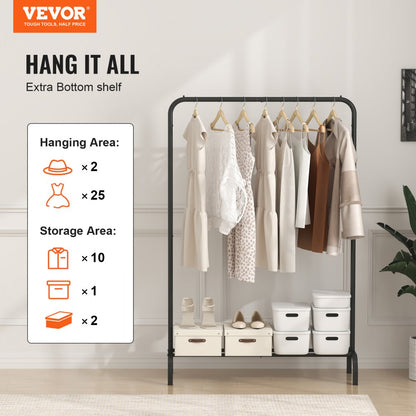 YD00016 - Heavy-Duty Mobile Garment Rack with Shelves and Rod