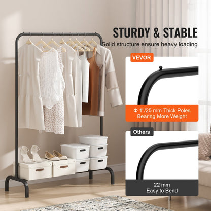 YD00016 - Heavy-Duty Mobile Garment Rack with Shelves and Rod