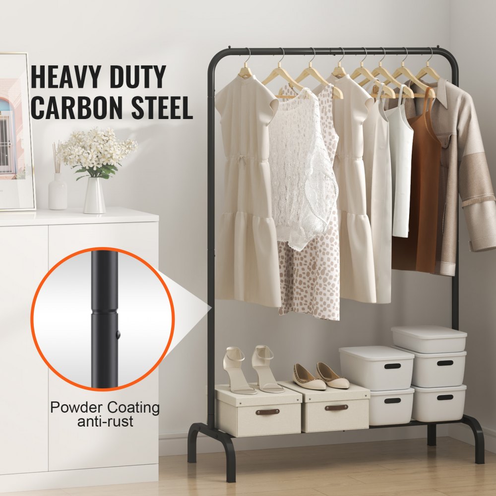 YD00016 - Heavy-Duty Mobile Garment Rack with Shelves and Rod