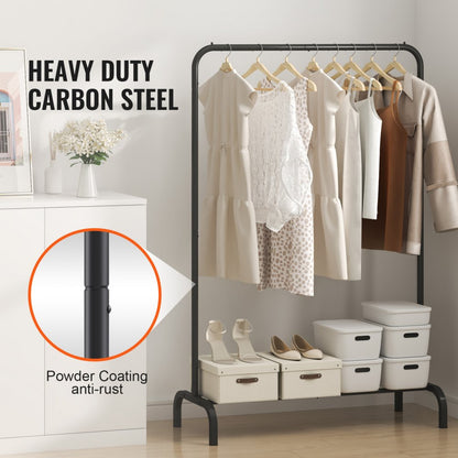 YD00016 - Heavy-Duty Mobile Garment Rack with Shelves and Rod