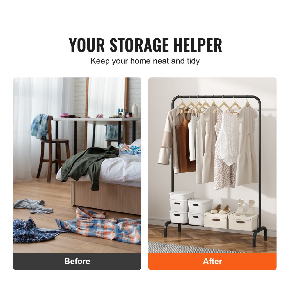 YD00016 - Heavy-Duty Mobile Garment Rack with Shelves and Rod