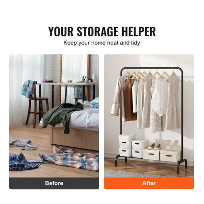 YD00016 - Heavy-Duty Mobile Garment Rack with Shelves and Rod