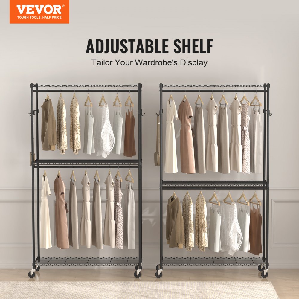 YC0002 - Heavy Duty 400 lbs VEVOR Rolling Clothing Rack with Adjustable Shelves