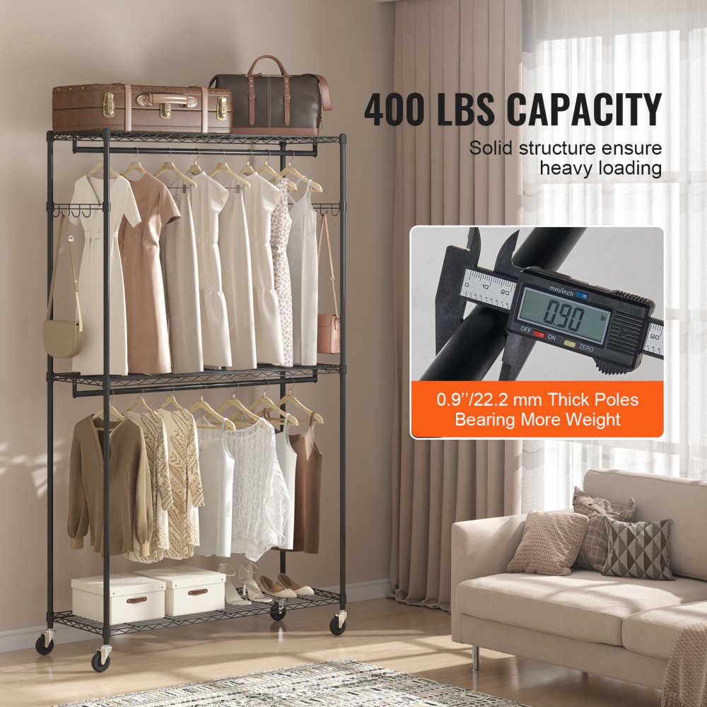 YC0002 - Heavy Duty 400 lbs VEVOR Rolling Clothing Rack with Adjustable Shelves