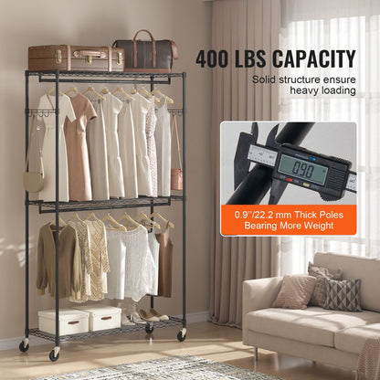 YC0002 - Heavy Duty 400 lbs VEVOR Rolling Clothing Rack with Adjustable Shelves
