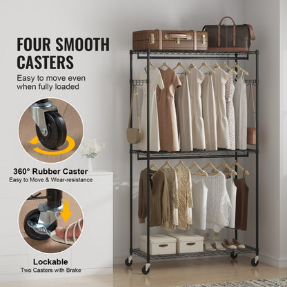 YC0002 - Heavy Duty 400 lbs VEVOR Rolling Clothing Rack with Adjustable Shelves