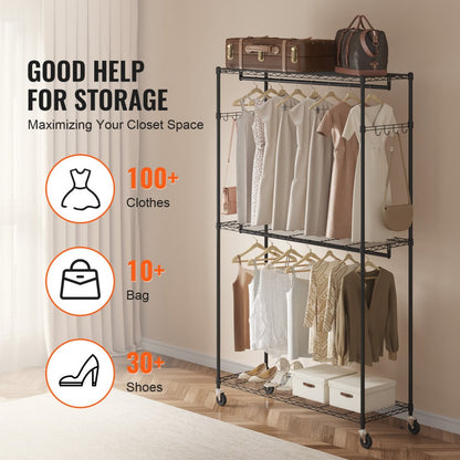 YC0002 - Heavy Duty 400 lbs VEVOR Rolling Clothing Rack with Adjustable Shelves