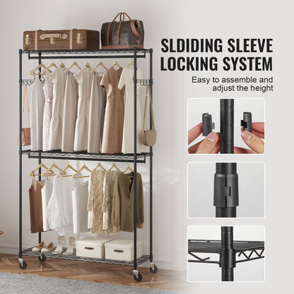 YC0002 - Heavy Duty 400 lbs VEVOR Rolling Clothing Rack with Adjustable Shelves