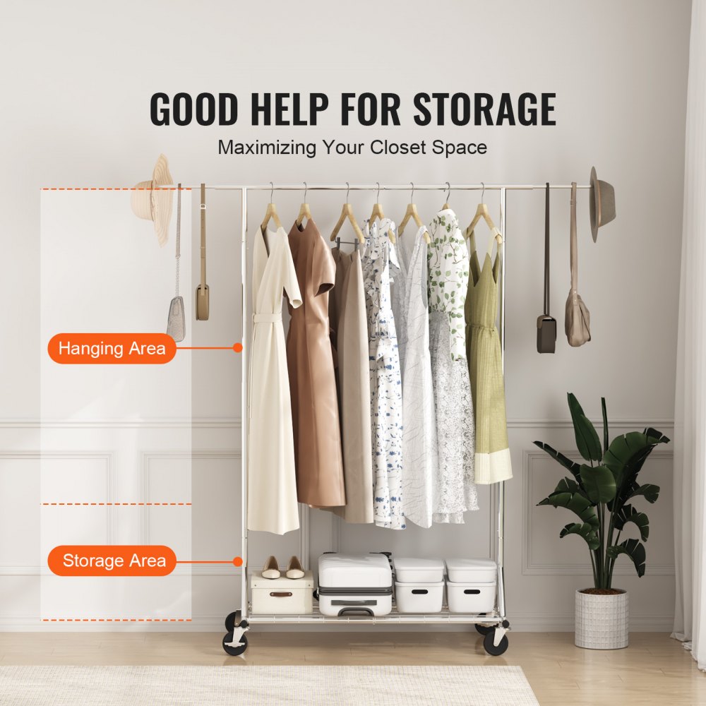 YD00017 - 57.2-74.1in Heavy-Duty Mobile Clothes Rack with Wheels