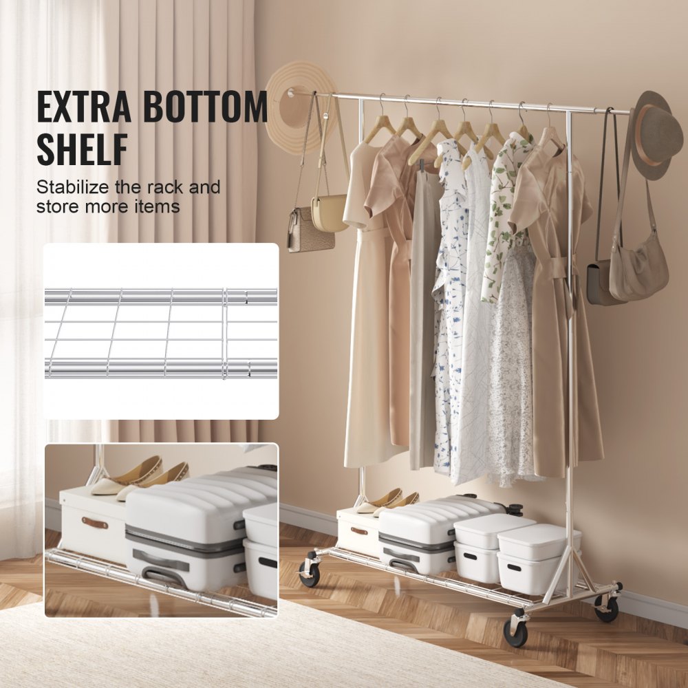 YD00017 - 57.2-74.1in Heavy-Duty Mobile Clothes Rack with Wheels