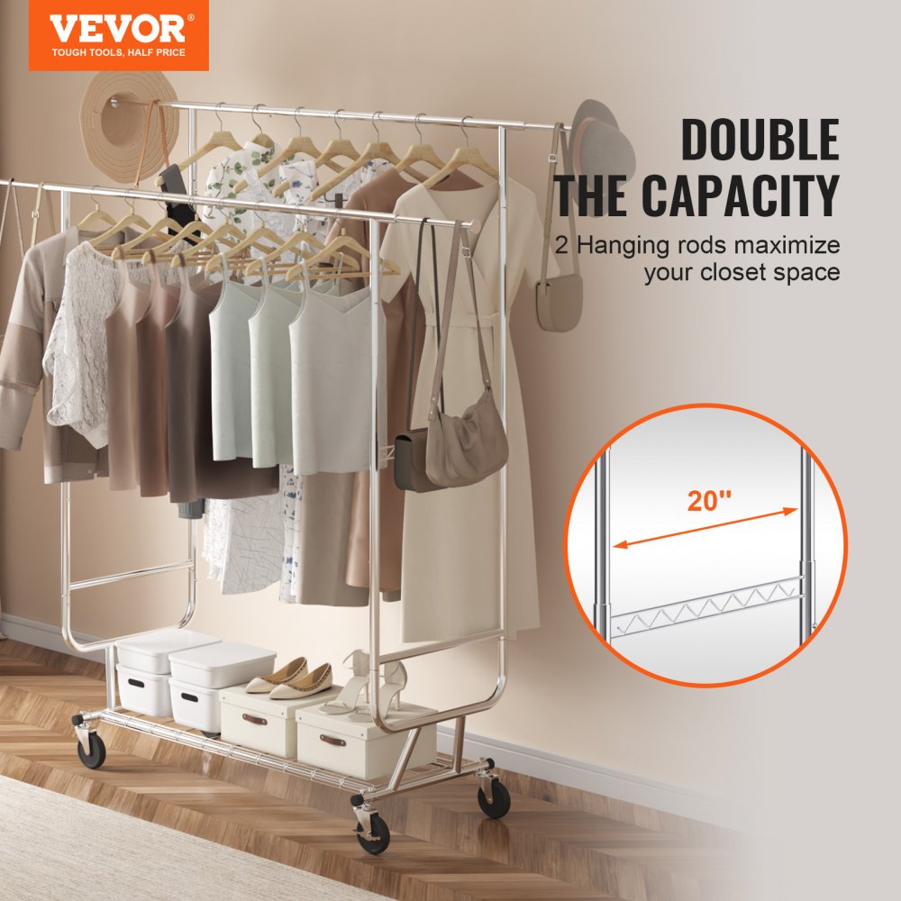 YD00018 - Adjustable Heavy Duty Clothes Rack, Holds 600 lbs, 56.8-73.5" Tall
