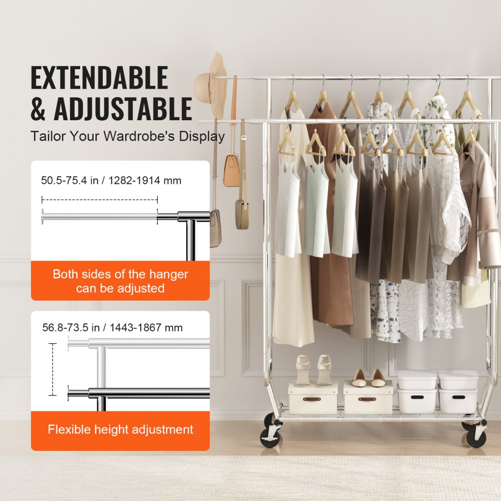 YD00018 - Adjustable Heavy Duty Clothes Rack, Holds 600 lbs, 56.8-73.5" Tall