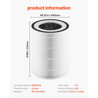 HEPA001k - H11 Air Purifier Filter with Dual Action & Lightweight Design