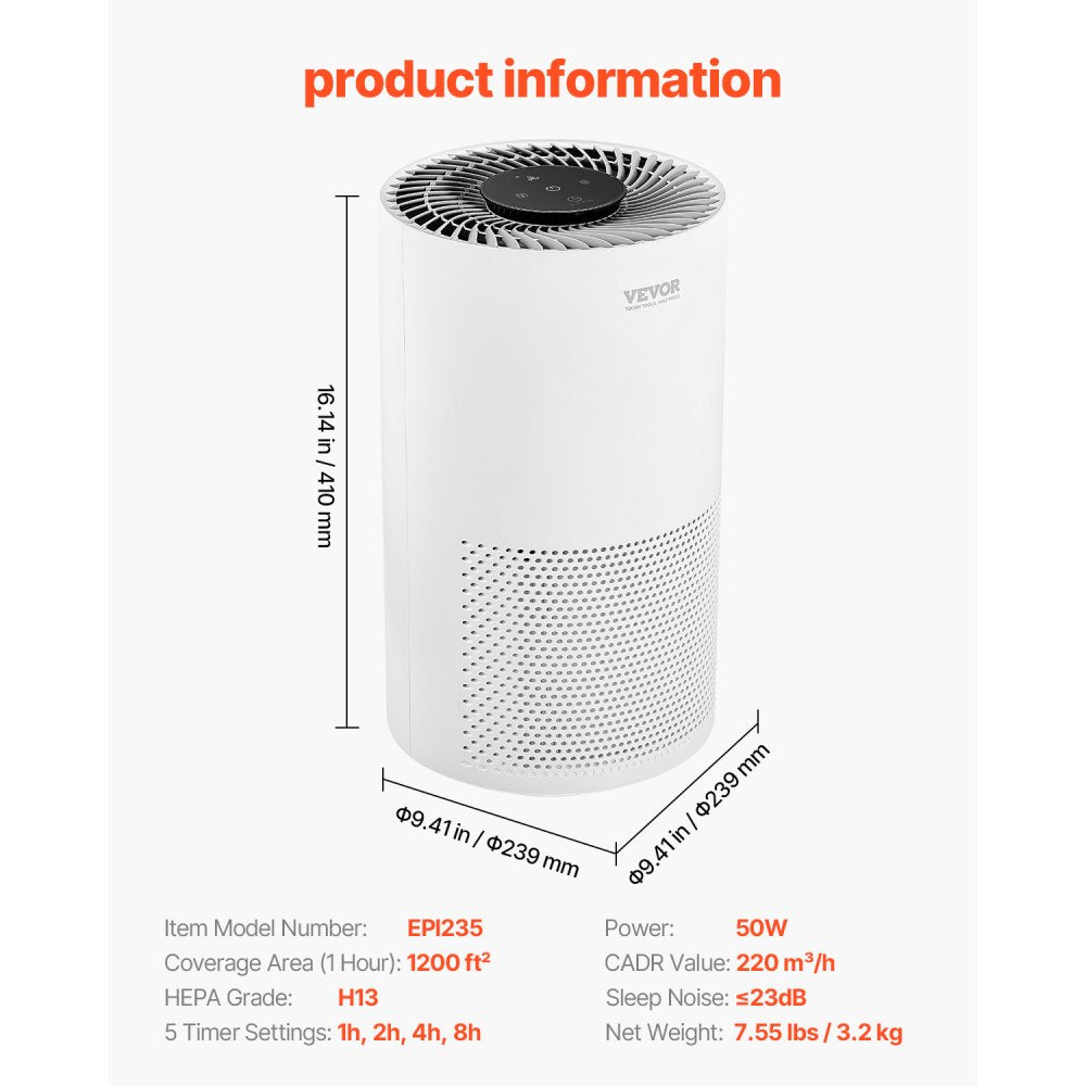 EPI235 - H13 HEPA Air Purifier with Smart Auto Mode for Home Use