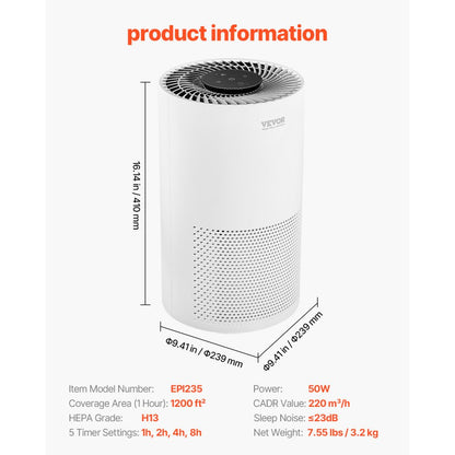 EPI235 - H13 HEPA Air Purifier with Smart Auto Mode for Home Use