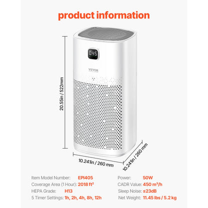 EPI405 - H13 HEPA Air Purifier with Auto Mode & PM2.5 Monitoring