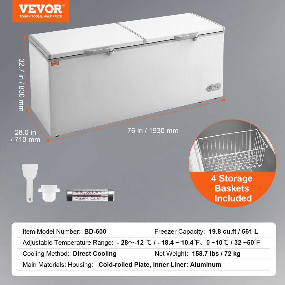 BD-600 - 19.8 Cu.ft VEVOR Chest Freezer with Lockable Split Doors