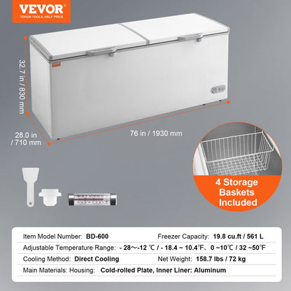 BD-600 - 19.8 Cu.ft VEVOR Chest Freezer with Lockable Split Doors