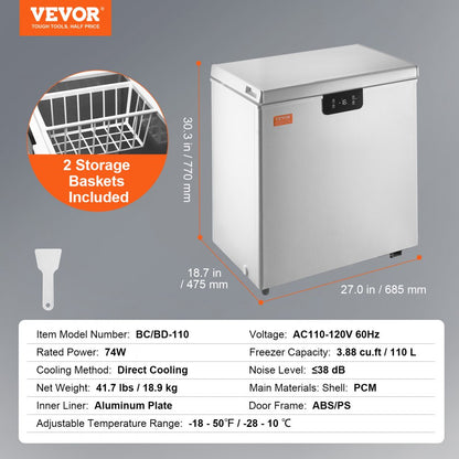 BD/BC-110EC - 3.88 Cu.ft VEVOR Chest Freezer with Two Baskets