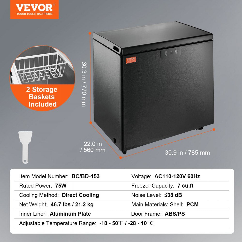BD/BC-153EC - 5.4 Cu.Ft VEVOR Chest Freezer with Baskets & Adjustable Temp