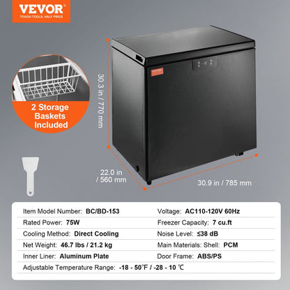BD/BC-153EC - 5.4 Cu.Ft VEVOR Chest Freezer with Baskets & Adjustable Temp