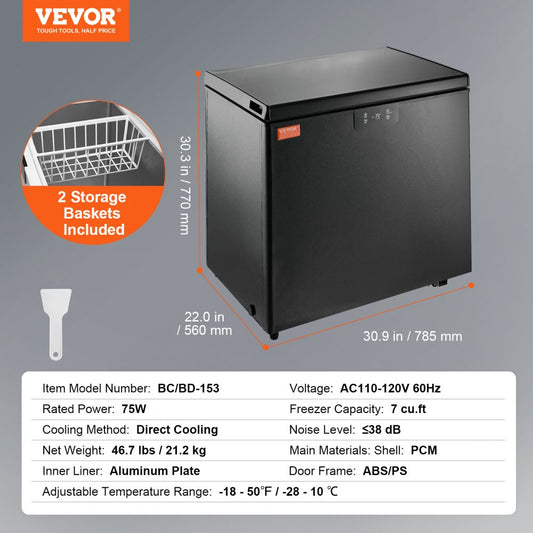 BD/BC-153EC - 5.4 Cu.Ft VEVOR Chest Freezer with Baskets & Adjustable Temp