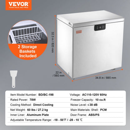 BD/BC-198EC - VEVOR 10 Cu.ft Compact Freezer with Digital Display and Baskets