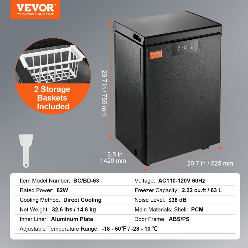 BD/BC-63EC - 2.22 Cu.ft VEVOR Compact Freezer with Baskets & Quiet Operation