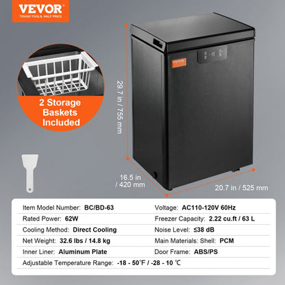 BD/BC-63EC - 2.22 Cu.ft VEVOR Compact Freezer with Baskets & Quiet Operation