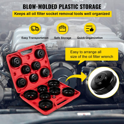 VV-OFSS-14 - 14-Piece Low-Profile Oil Filter Wrench Set for Vehicles