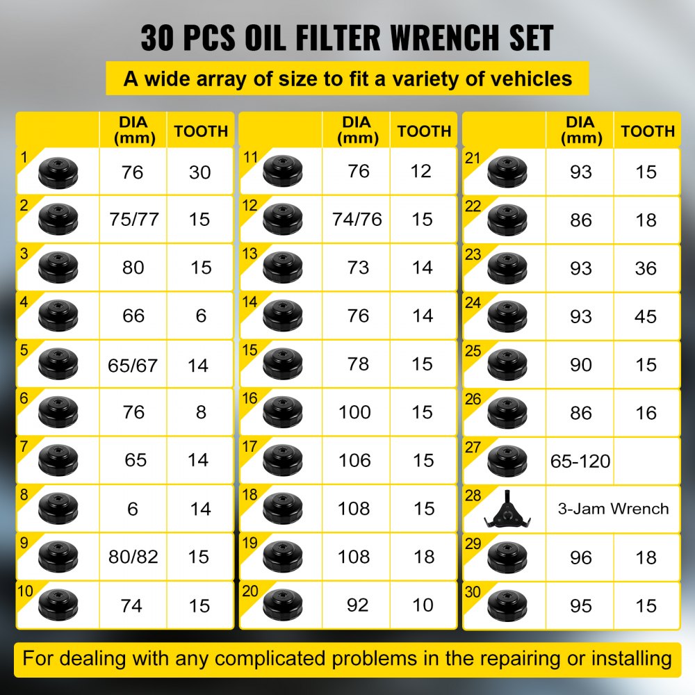 VV-OFSS-30 - 30-Piece Low-Profile Oil Filter Socket Set for Vehicles