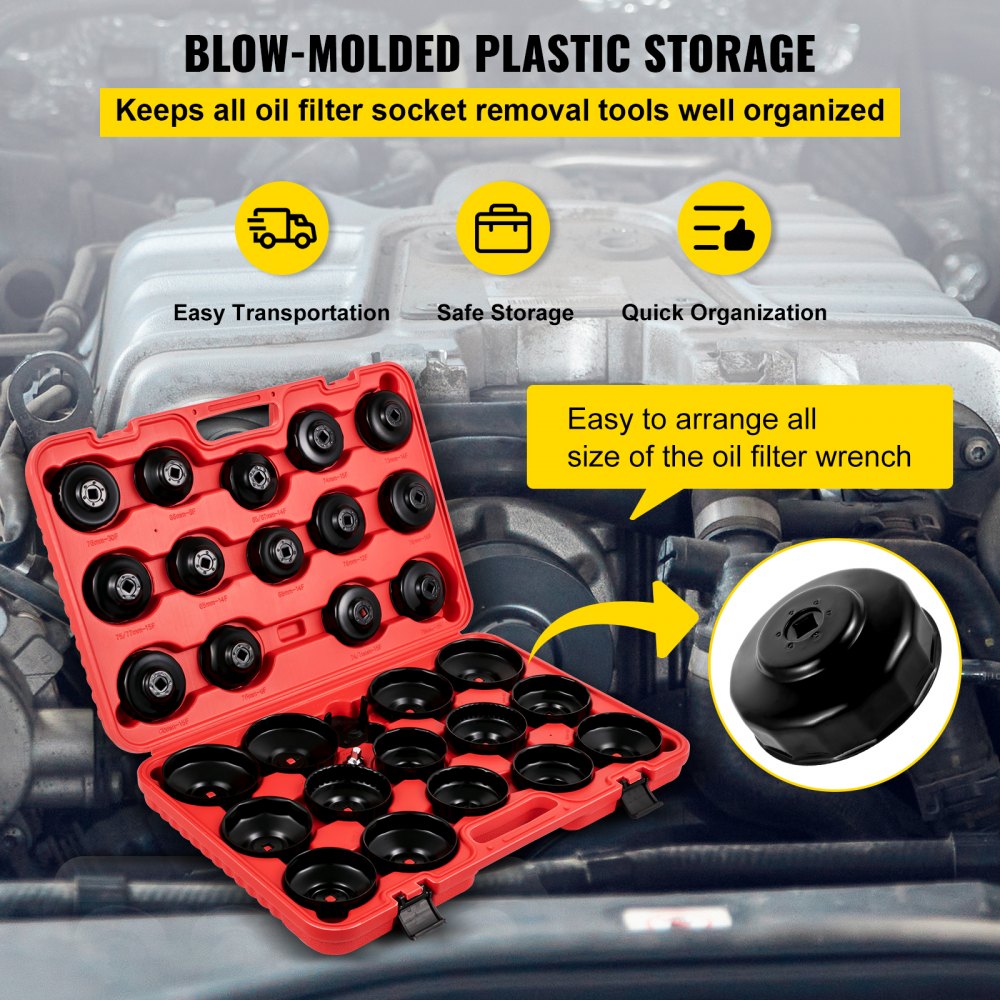 VV-OFSS-30 - 30-Piece Low-Profile Oil Filter Socket Set for Vehicles