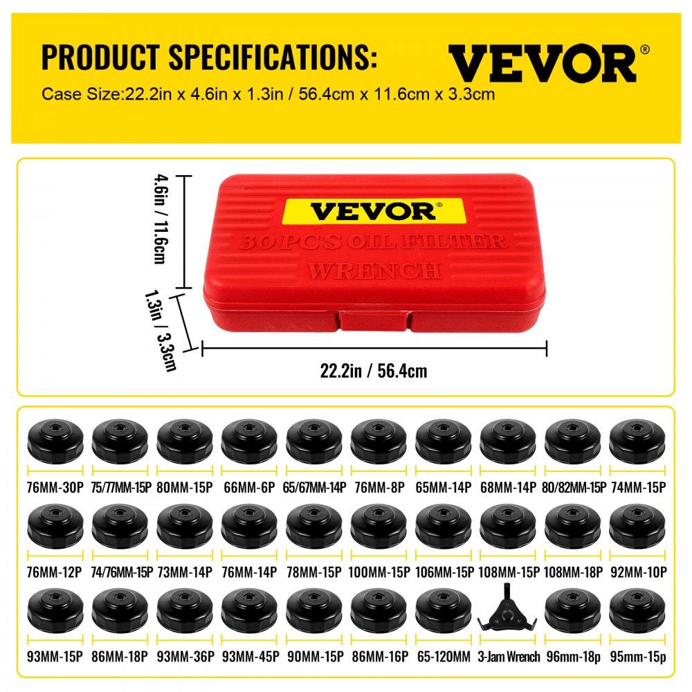 VV-OFSS-30 - 30-Piece Low-Profile Oil Filter Socket Set for Vehicles