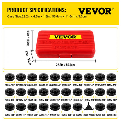 VV-OFSS-30 - 30-Piece Low-Profile Oil Filter Socket Set for Vehicles