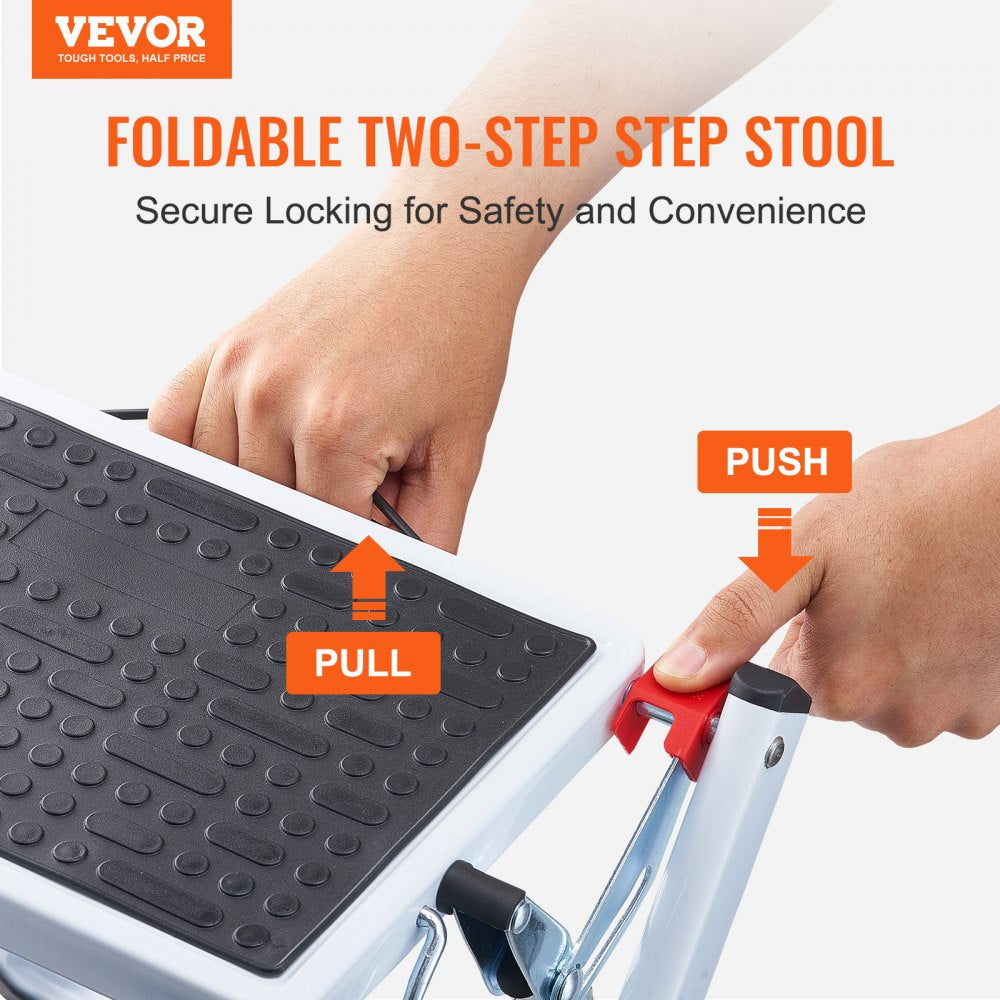 WK2031 - Compact 2-Step Steel Ladder, 330lbs Capacity, Folding Design