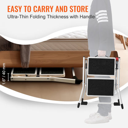 WK2031 - Compact 2-Step Steel Ladder, 330lbs Capacity, Folding Design