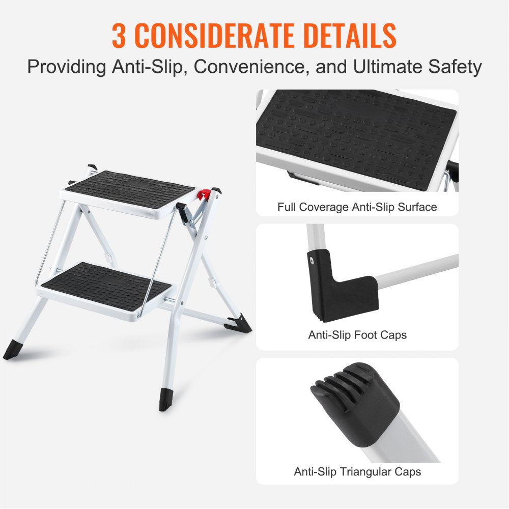 WK2031 - Compact 2-Step Steel Ladder, 330lbs Capacity, Folding Design