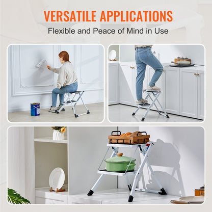 WK2031 - Compact 2-Step Steel Ladder, 330lbs Capacity, Folding Design