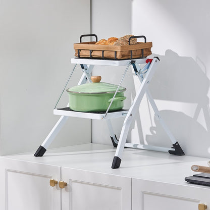 WK2031 - Compact 2-Step Steel Ladder, 330lbs Capacity, Folding Design