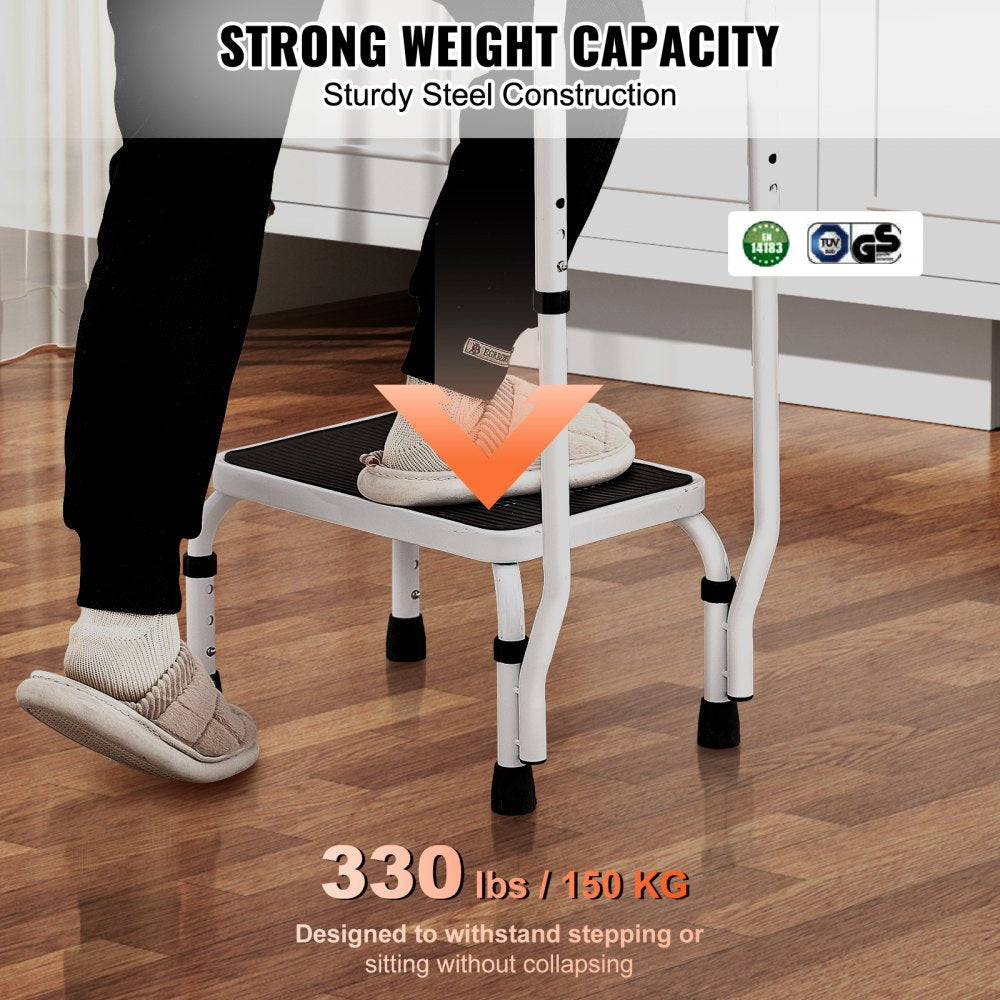 WK2071B - Adjustable 1-Step Steel Step Stool, 330lbs Capacity for Home Use