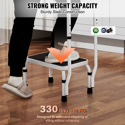 WK2071B - Adjustable 1-Step Steel Step Stool, 330lbs Capacity for Home Use