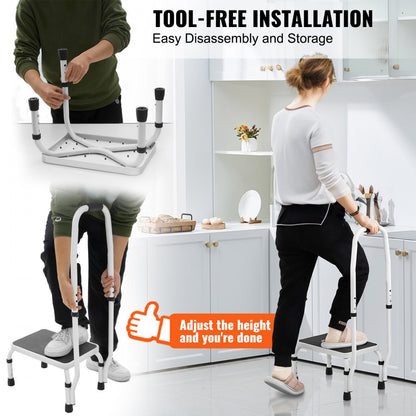WK2071B - Adjustable 1-Step Steel Step Stool, 330lbs Capacity for Home Use