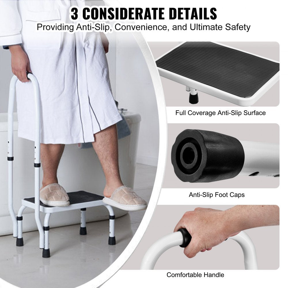 WK2071B - Adjustable 1-Step Steel Step Stool, 330lbs Capacity for Home Use