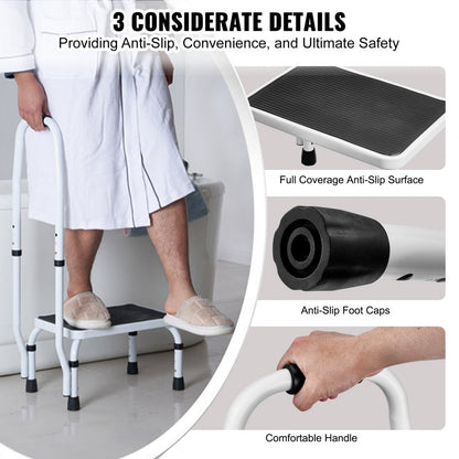 WK2071B - Adjustable 1-Step Steel Step Stool, 330lbs Capacity for Home Use
