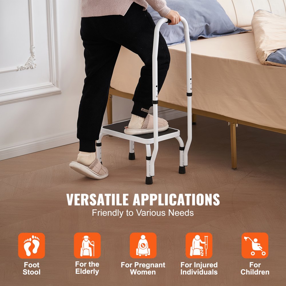 WK2071B - Adjustable 1-Step Steel Step Stool, 330lbs Capacity for Home Use